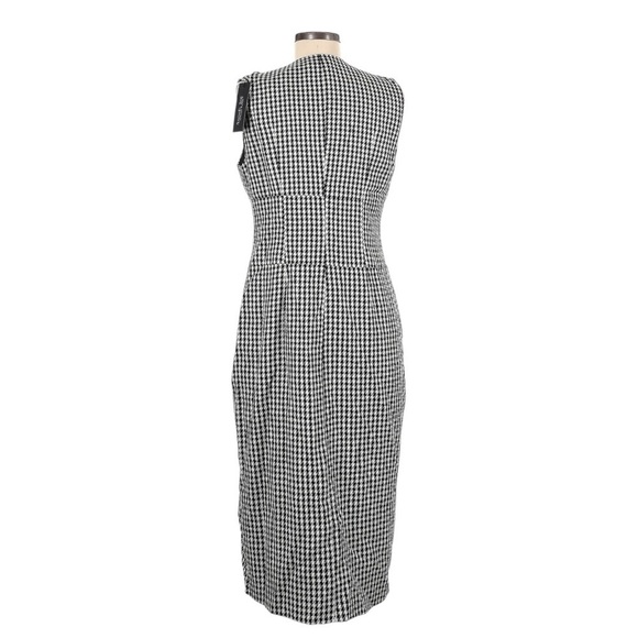 Rachel Zoe Houndstooth Midi Dress NWT 8 Black White Sleeveless Double Breasted - Picture 2 of 10